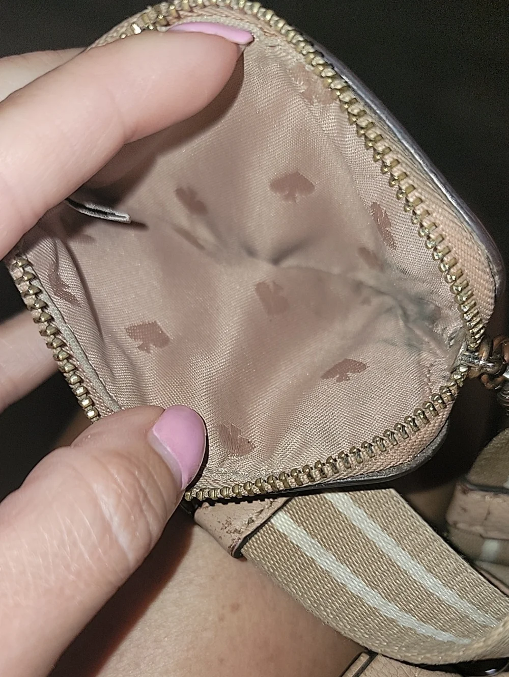 kate spade tan beige leather crossbody with detachable coin pouch